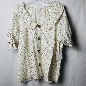 LC Lauren Conrad Off White and Black Peter-Pan Collar Ruffled Blouse XXL